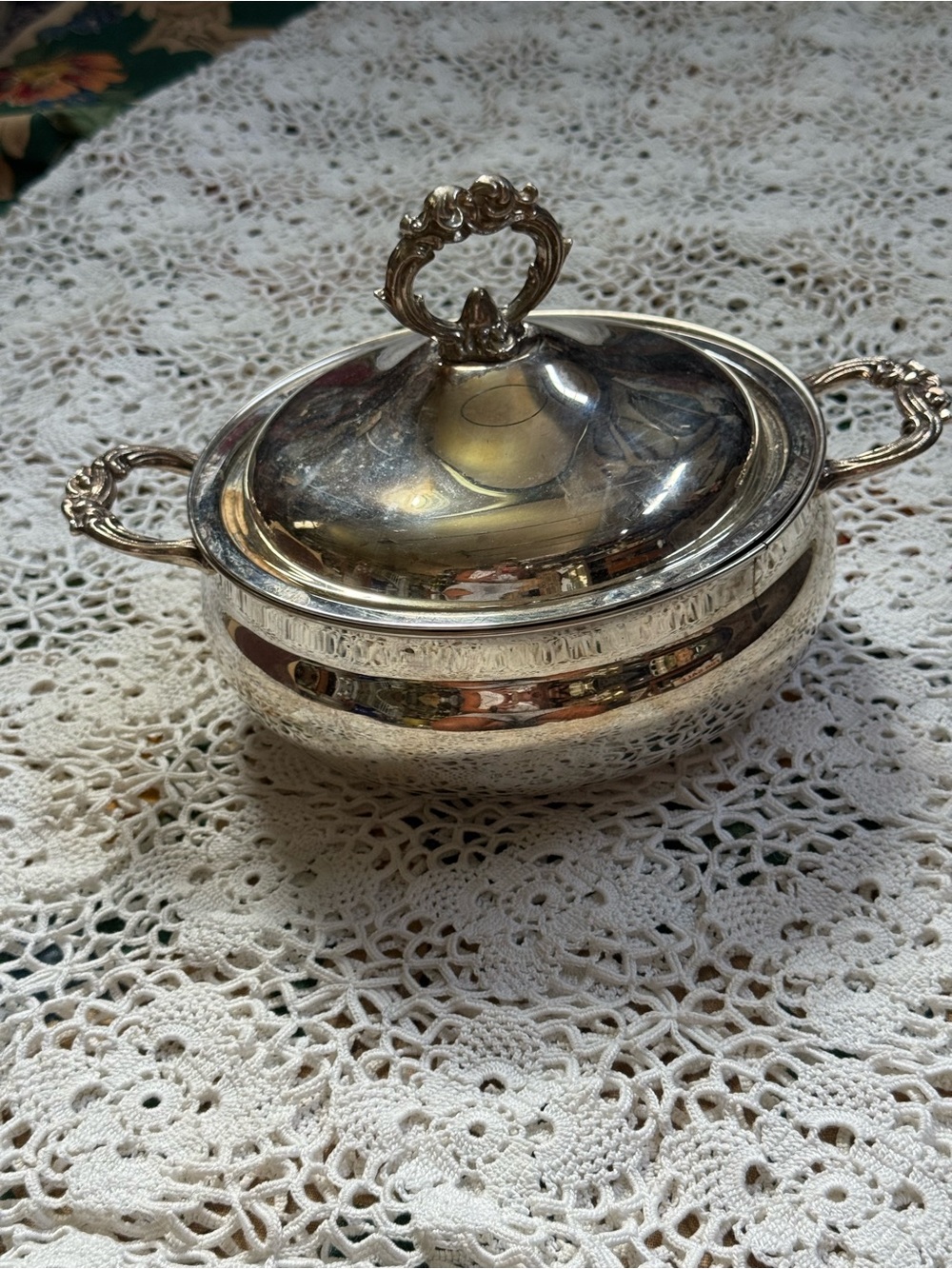 Vintage Towle Silver Covered Serving Dish with Ornate Handles